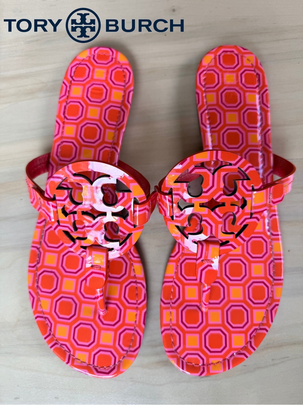 Tory Burch Miller Patent Leather Geometric Sandals - Size 11 Hard to Find EUC